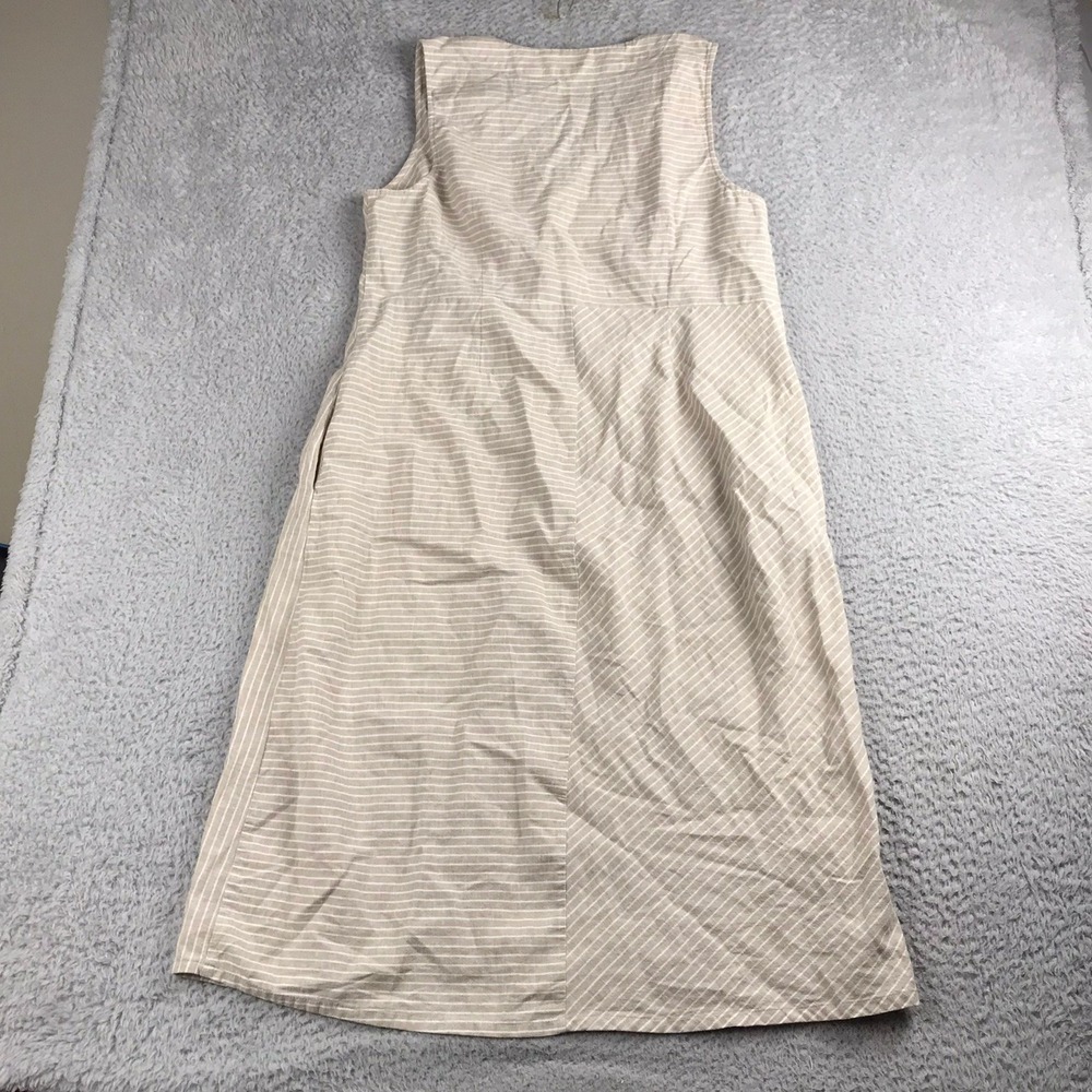 Soft Surroundings Dress Womens XL Tan Striped Hemp Cotton Asymmetric Button Midi - Picture 8 of 12